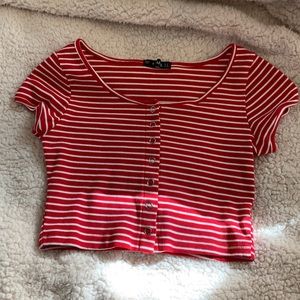 Zaful Striped Button Down Crop Top